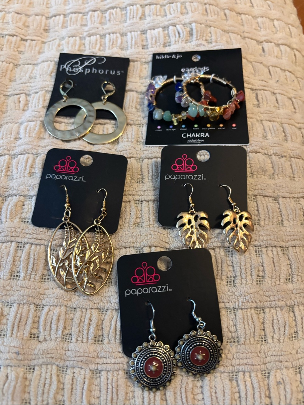 Paparazzi Gold Leaf and Round Dangle Earrings Set - Gold bundle